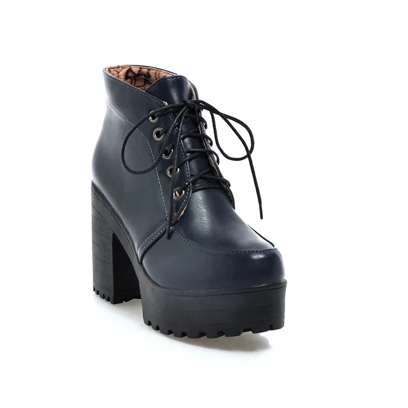 Lace Up Sexy Women's Ankle Boot Spring Autumn Fashion Platform Punk High Heels Black White Red Pumps Autumn Rubber Shoes Woman