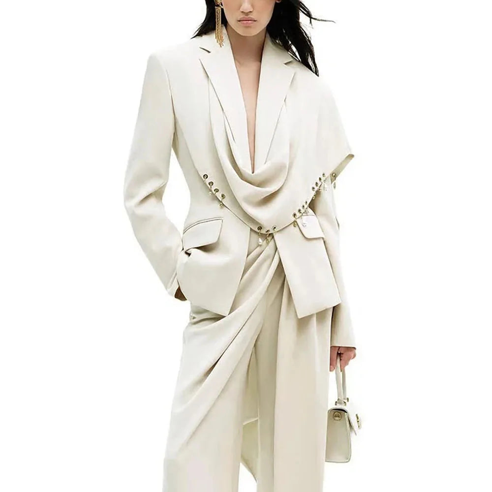 Women's Dresses Suit Gowns Elegant Peaked Lapel Short Sleeves Jacket Coat And Pants For Female 2 Pieces Suit Customized W6238