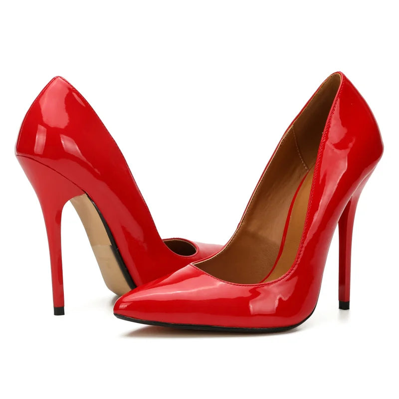 Sexy Extreme High Heels Pumps Women Shoes Large Size 45 Point toe Black Red Heeled Autumn Office Party Wedding Shoes Female