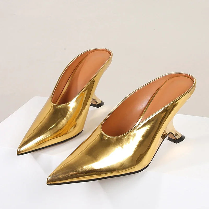 Eilyken Fashion Pointed Toe Wedges Women Slippers Pumps Concise Shallow High Heels Mule Slide Shoes