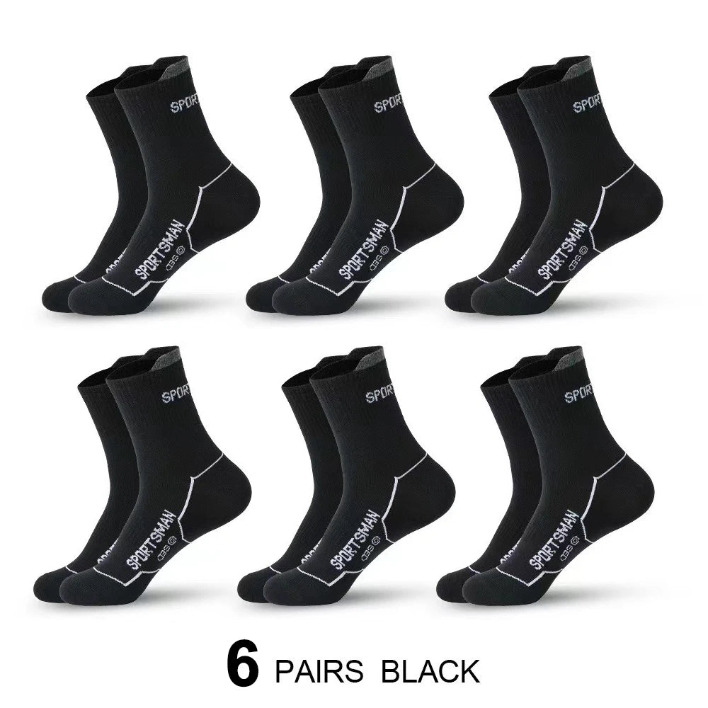 6/12 Pairs Men Mid Length Sports Socks Fashionable Geometric Patterns Breathable Odor Resistant Running Cycling Basketball Socks