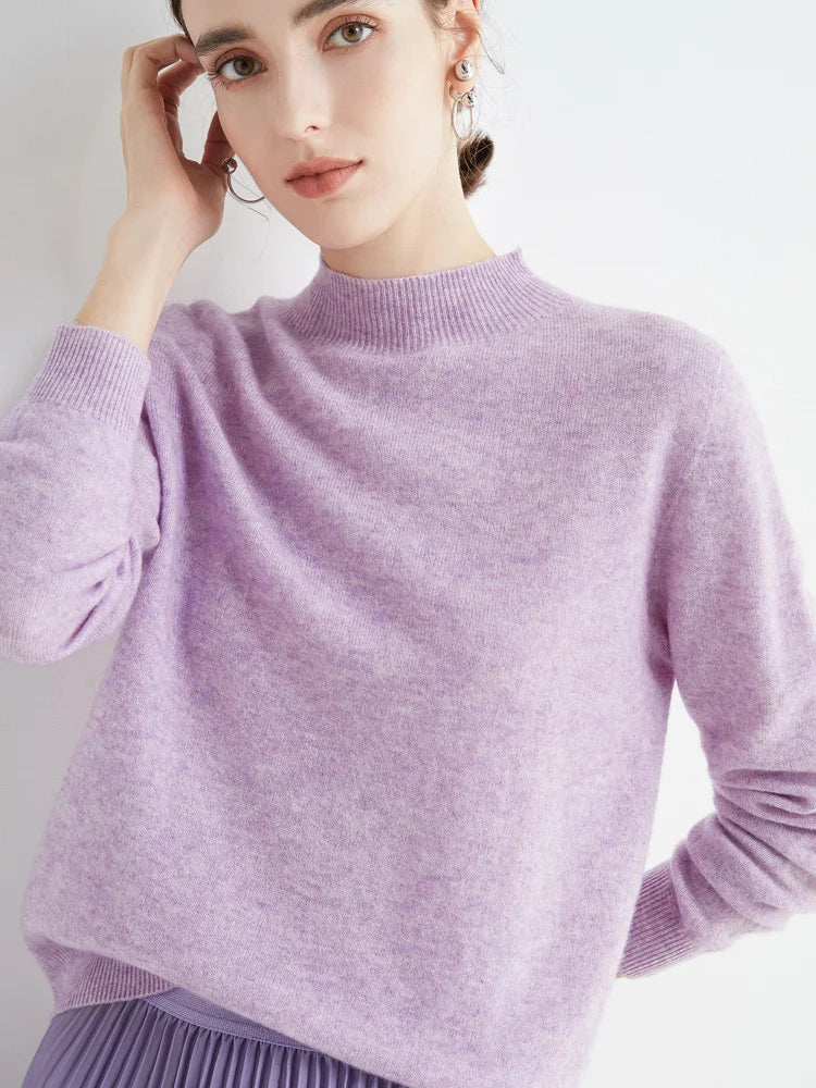 Women 100% Merino Wool Sweater For Autumn Winter First Line Seamless Half-high Collar Pullover Basic Top OL Solid Soft Cashmere