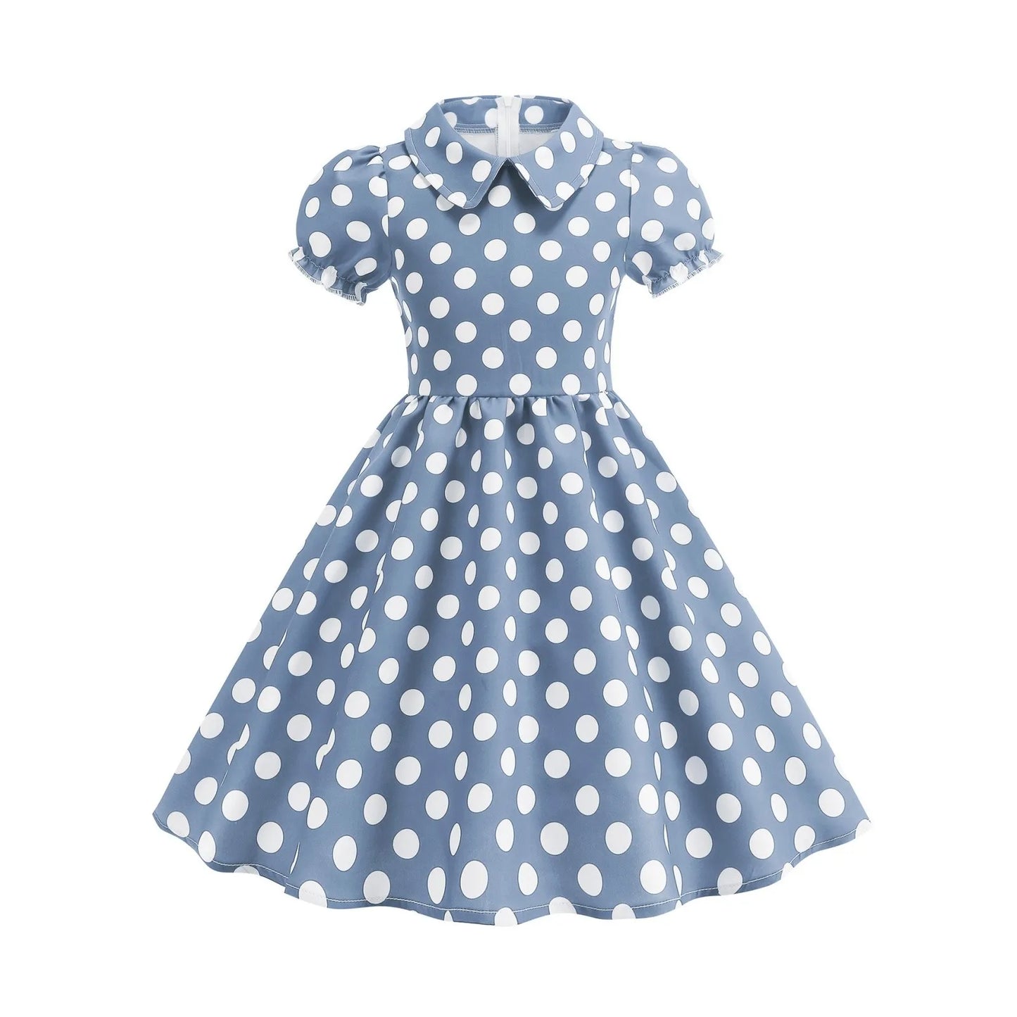 New Fashion Kids Dress For Girls Polka Dot Short-sleeved Children Dress With Baby Collar Daily Girls Casual Costume