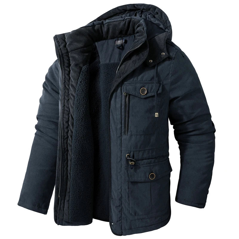 Winter Mens Fleece Warm Jackets Fashion Men Thicken Thermal Tactical Hooded Coats Men Outdoor Multi-pocket Windbreaker Jacket