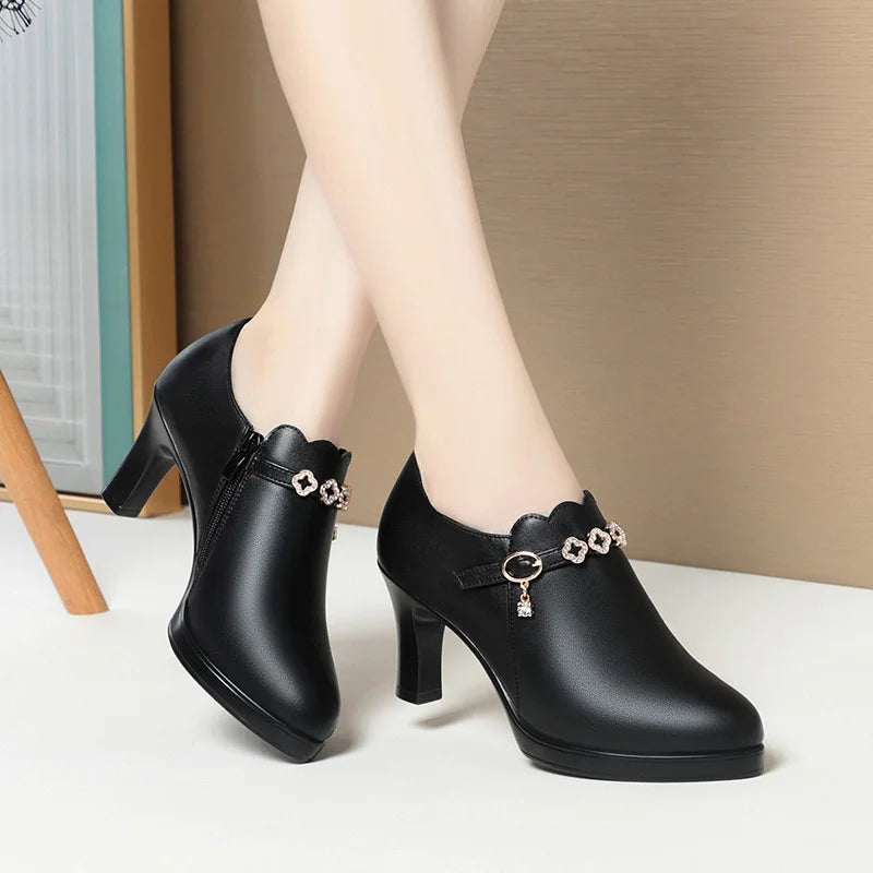 Temperament Fashionable And Versatile Deep Mouth Spring And Autumn Comfortable High Heels Soft Sole Soft Side Single Shoes