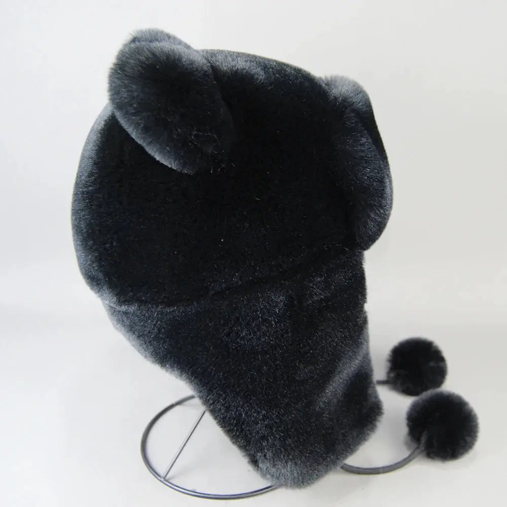 2026 Winter False Rex Rabbit Fur Bomber Hat Ushanka Cap Trapper Russian Artificial Hats Unisex False Rex Rabbit Fur Cap BAZAARHUBO