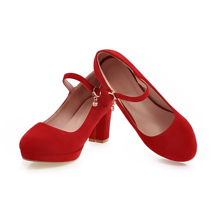 Women Pumps Ankle Strap Red Bridal Wedding Party Platform Dress High Heel Shoes Suede Ladies Black Office Shoes 32-43