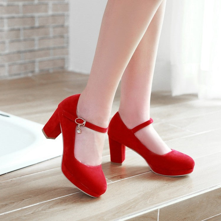 Women Pumps Ankle Strap Red Bridal Wedding Party Platform Dress High Heel Shoes Suede Ladies Black Office Shoes 32-43