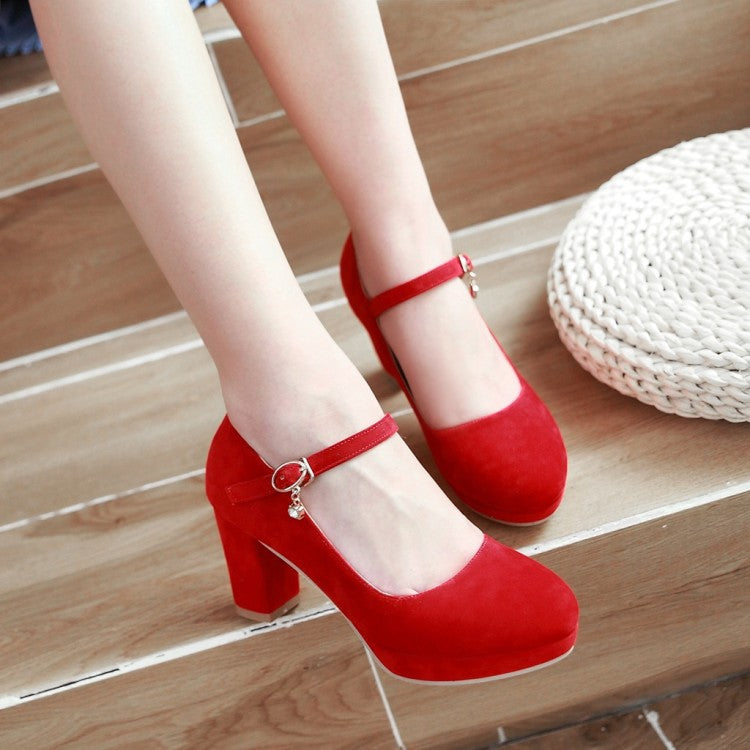 Women Pumps Ankle Strap Red Bridal Wedding Party Platform Dress High Heel Shoes Suede Ladies Black Office Shoes 32-43