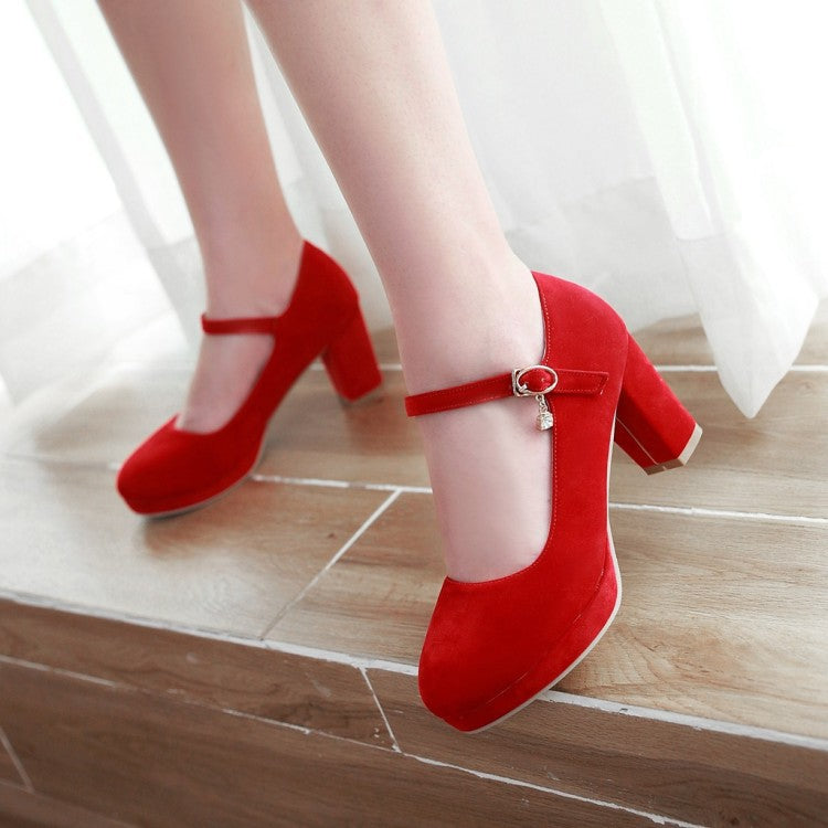 Women Pumps Ankle Strap Red Bridal Wedding Party Platform Dress High Heel Shoes Suede Ladies Black Office Shoes 32-43