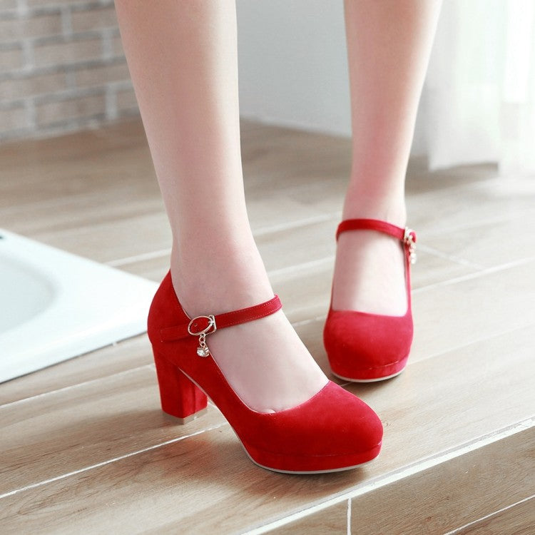 Women Pumps Ankle Strap Red Bridal Wedding Party Platform Dress High Heel Shoes Suede Ladies Black Office Shoes 32-43