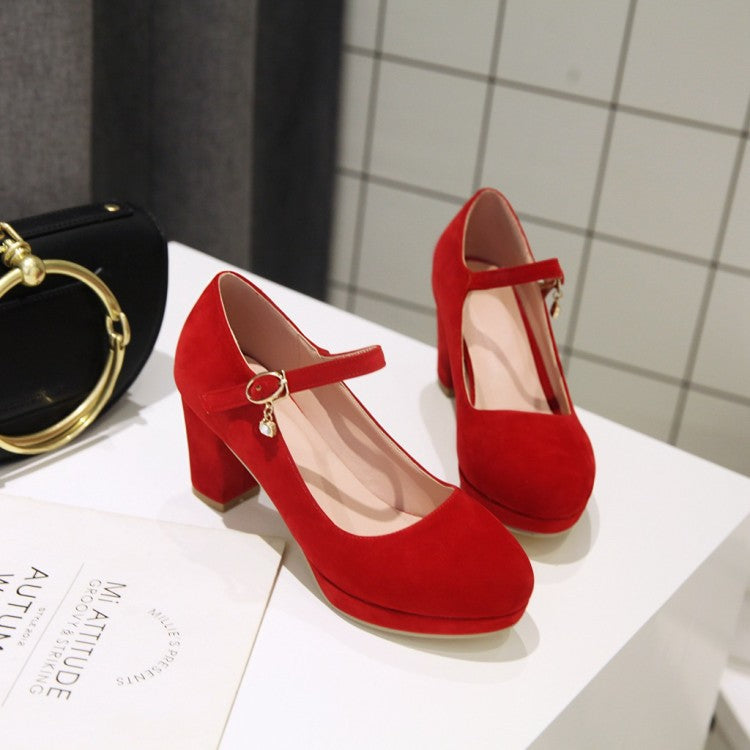 Women Pumps Ankle Strap Red Bridal Wedding Party Platform Dress High Heel Shoes Suede Ladies Black Office Shoes 32-43