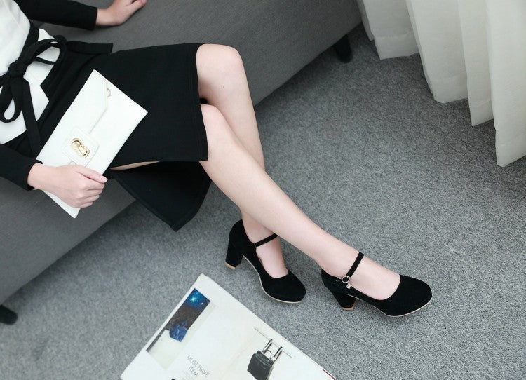 Women Pumps Ankle Strap Red Bridal Wedding Party Platform Dress High Heel Shoes Suede Ladies Black Office Shoes 32-43