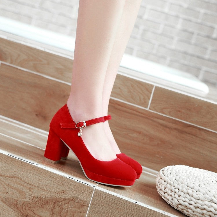 Women Pumps Ankle Strap Red Bridal Wedding Party Platform Dress High Heel Shoes Suede Ladies Black Office Shoes 32-43