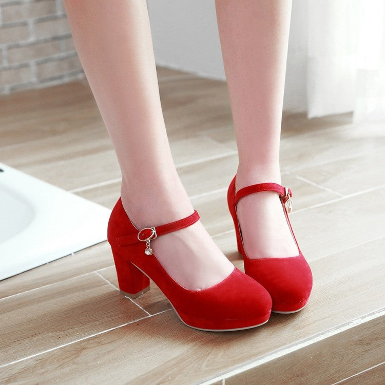 Women Pumps Ankle Strap Red Bridal Wedding Party Platform Dress High Heel Shoes Suede Ladies Black Office Shoes 32-43