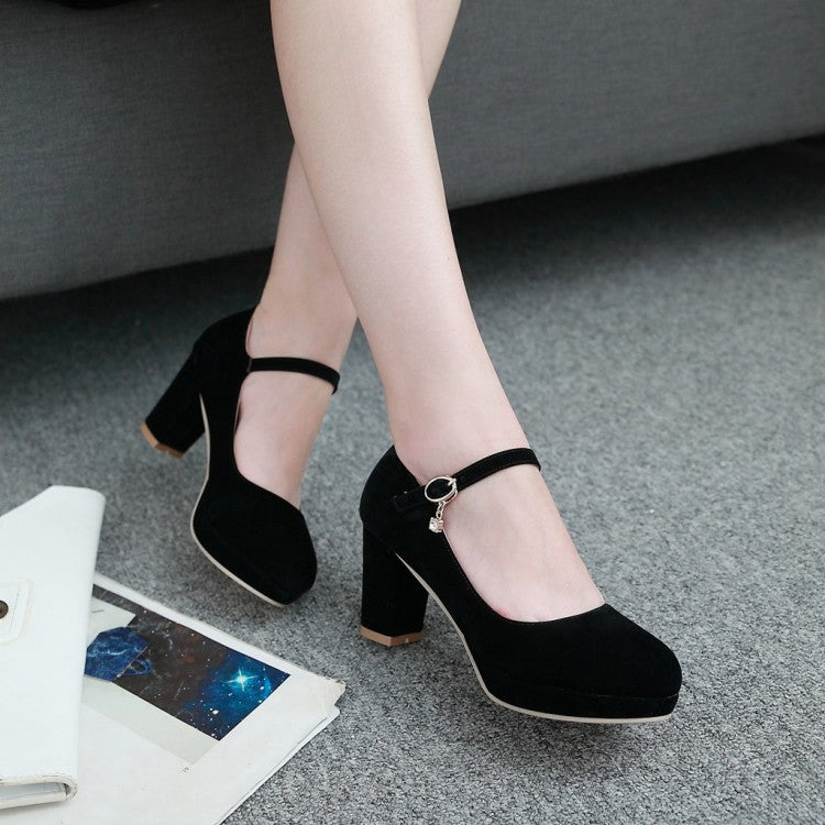 Women Pumps Ankle Strap Red Bridal Wedding Party Platform Dress High Heel Shoes Suede Ladies Black Office Shoes 32-43
