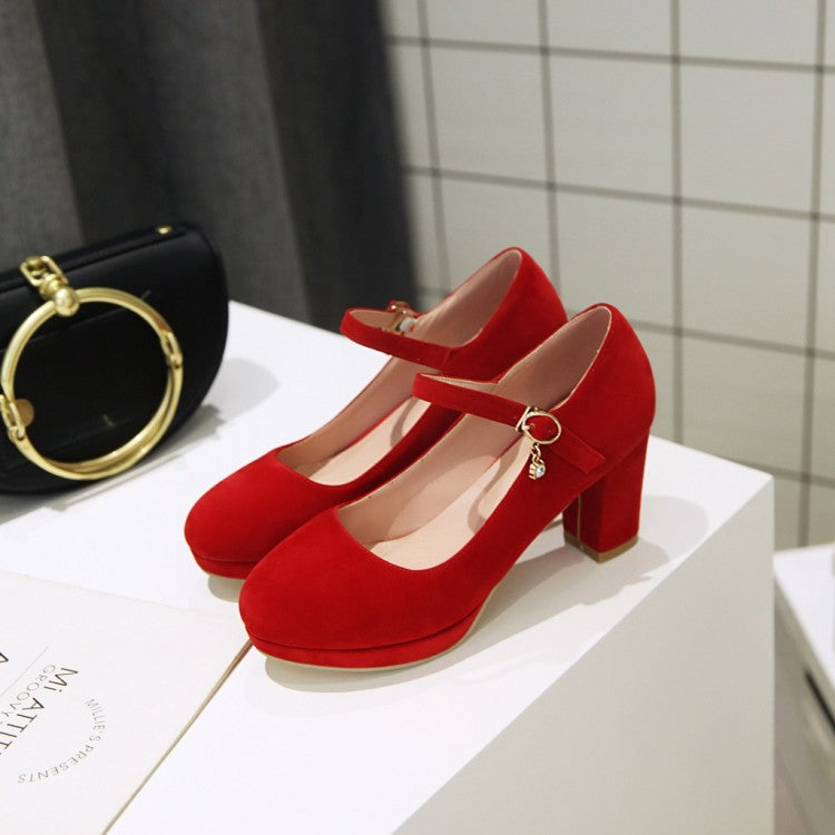 Women Pumps Ankle Strap Red Bridal Wedding Party Platform Dress High Heel Shoes Suede Ladies Black Office Shoes 32-43