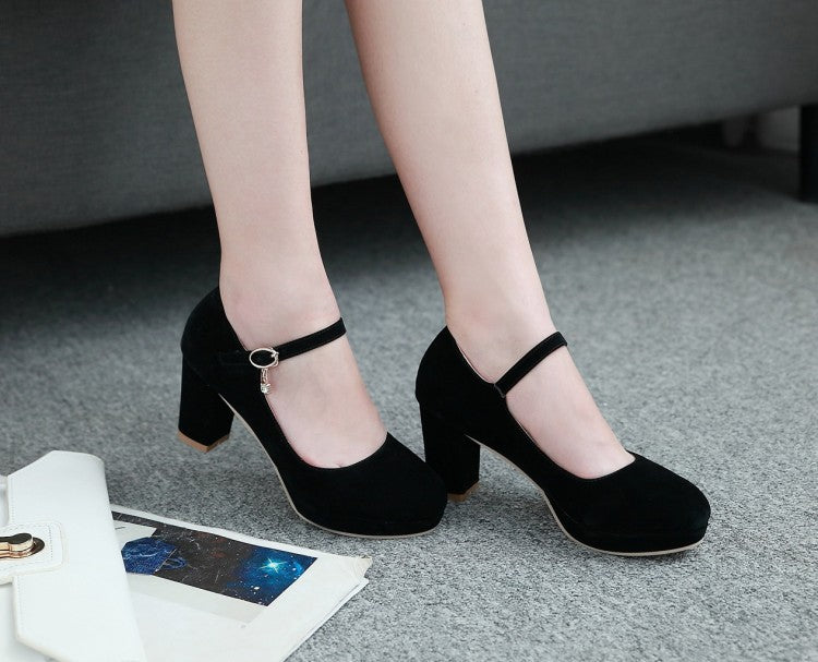 Women Pumps Ankle Strap Red Bridal Wedding Party Platform Dress High Heel Shoes Suede Ladies Black Office Shoes 32-43
