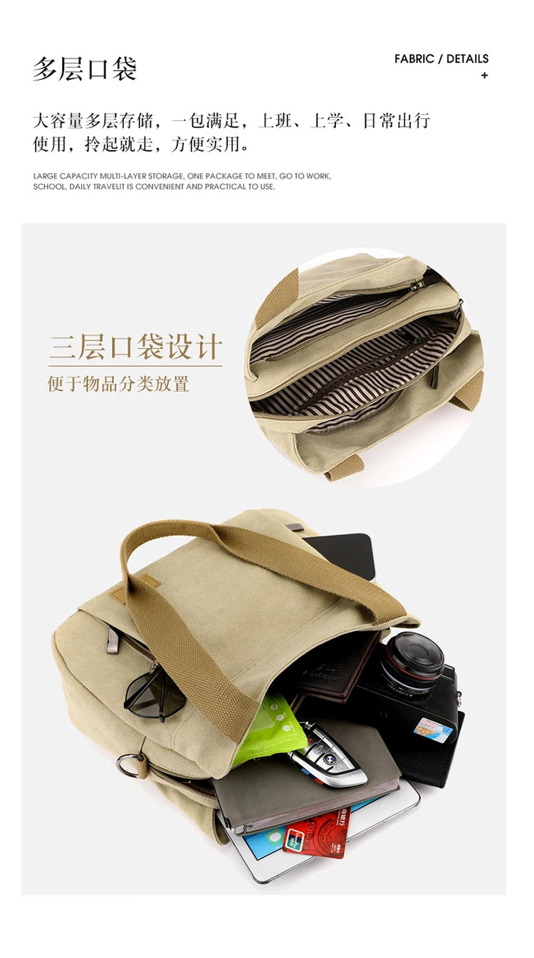 Retro Canvas Shoulder Bag Multifunctional Large Capacity Casual Crossbody Bag for Women