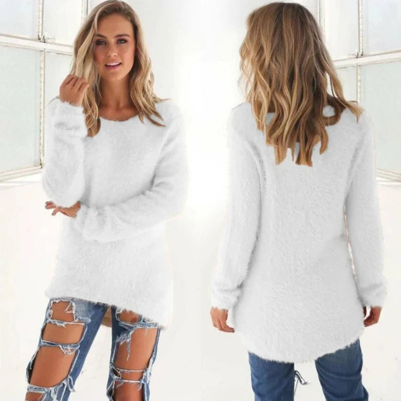 Women Loose Knitted Sweater O Neck Oversize Pullover Casual Long Sweater