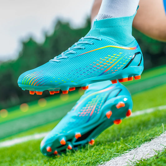 High Top Knit Soccer Cleats FG TF Non Slip Boots for All Weather Training Matches and Grass Sports