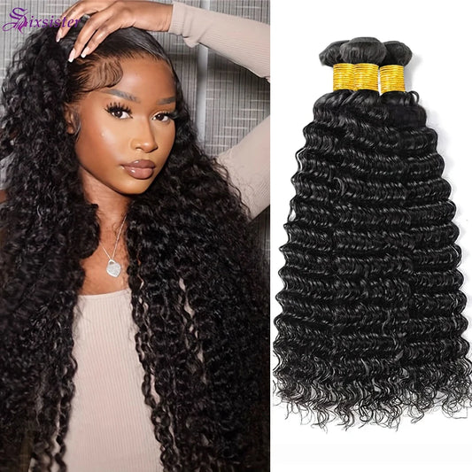 Natural Deep Wave Human Hair Bundles 100% Brazilian Virgin Hair 3 Bundles Curly Hair Extensions Wet and Wavy 3 Bundles Deep Wave