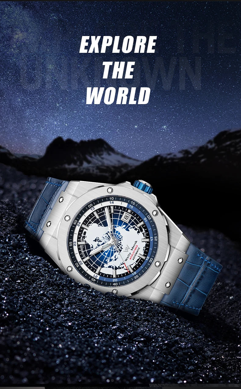 WM Watch World Time Series Men Watches reloj hombre Business Automatic Mechanical Welly Merck Wrist Watch For Man 124M-WM