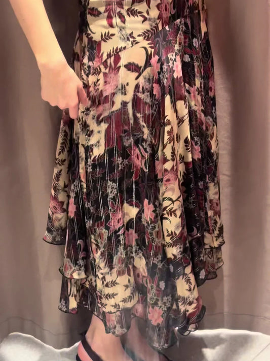 Women Sexy Floral Print Skirt Summer High Waist Irregular Midi Skirt Fashion Ruffles Beach Holiday Party Skirt Lady Bottoms New