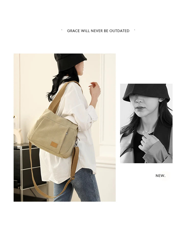 Retro Canvas Shoulder Bag Multifunctional Large Capacity Casual Crossbody Bag for Women