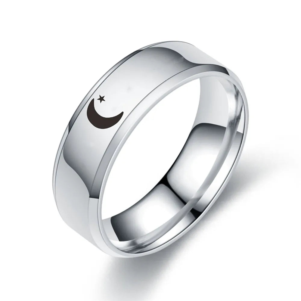 Stainless Steel Star Moon Wedding Band Black Rings For Men Free Shipping Knuckle Ring Fashion Trendy Jewelry Anillos De Hombre