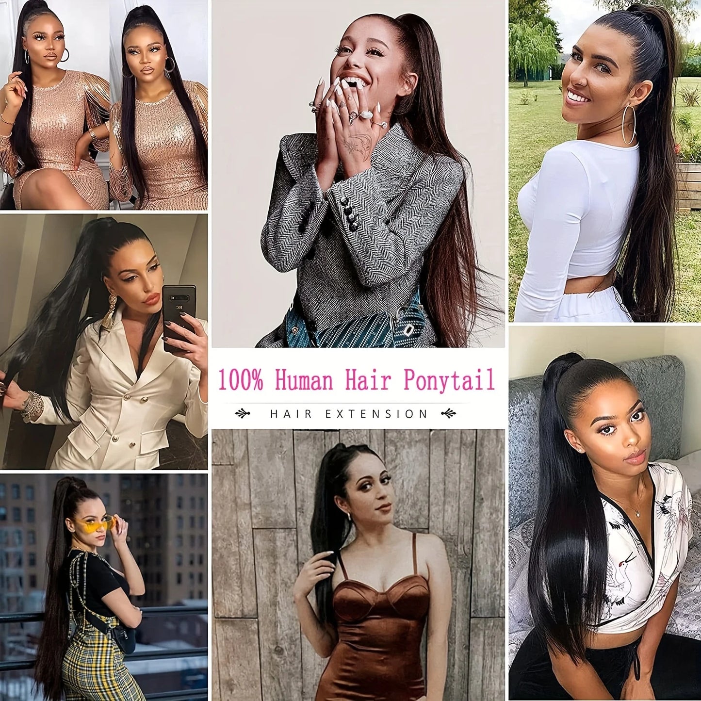 26 Inches Straight Drawstring Ponytail Clip In Ponytail Extensions Natural Color 100% Brazilian Human Hair Wrap Around Ponytails