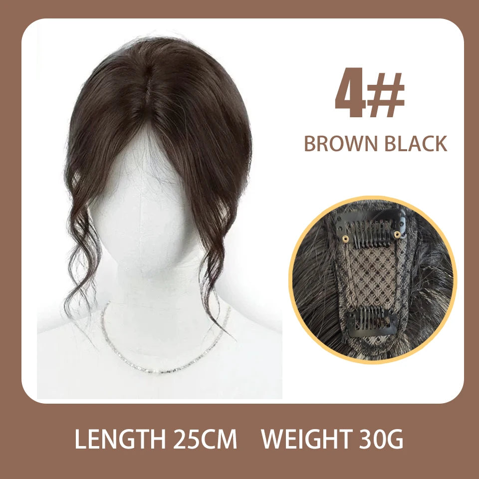 Invisible Middle-part Bangs For Girl Synthetic Hair Topper Clips on Fringe Hairpiece With Two Sides Temple Natural Fake Bangs