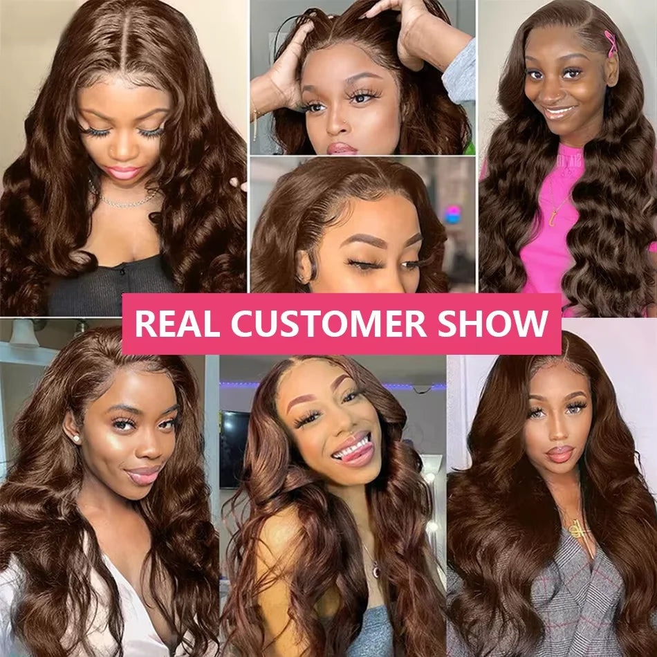 Chocolate Brown 13x4 Body Wave Lace Front Wig Brazilian 13x6 Lace Frontal Wigs For Women 100% Remy Human Hair Wig Pre Plucked