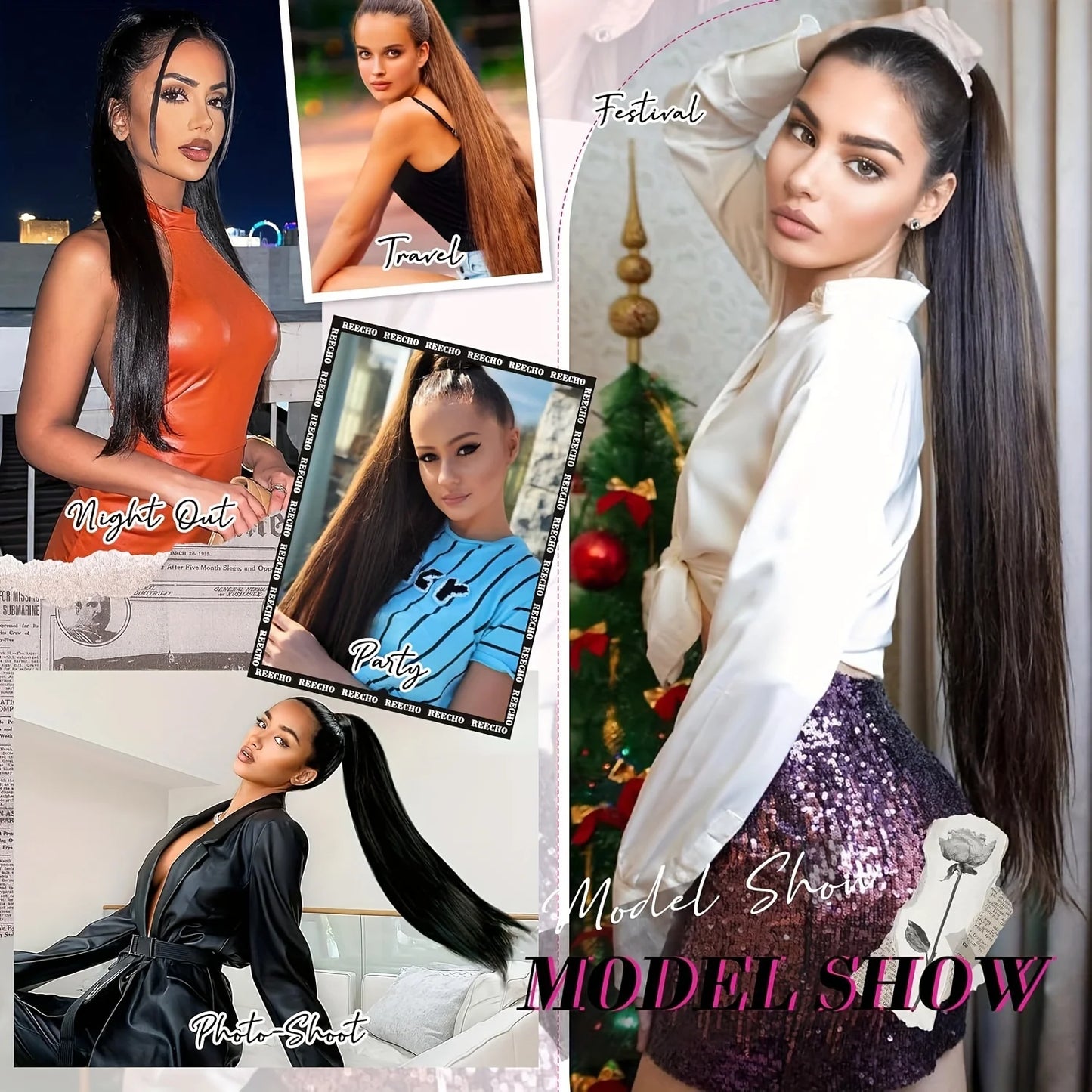 26 Inches Straight Drawstring Ponytail Clip In Ponytail Extensions Natural Color 100% Brazilian Human Hair Wrap Around Ponytails