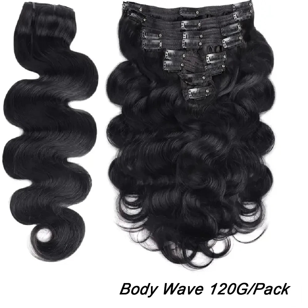 Full Head Body Wave Human Hair Extensions Natural Color 8Pcs 120G 240G Per Pack Loose Wave Clip In Hair Extensions 14-26 Inch