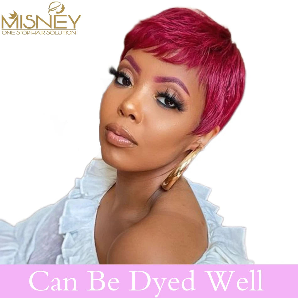 Pixie Cut perruque cheveux humain Full Machine Made Human Hair Pre Plucked Glueless Wig Short Bob Cheap Human Hair Wigs Misney