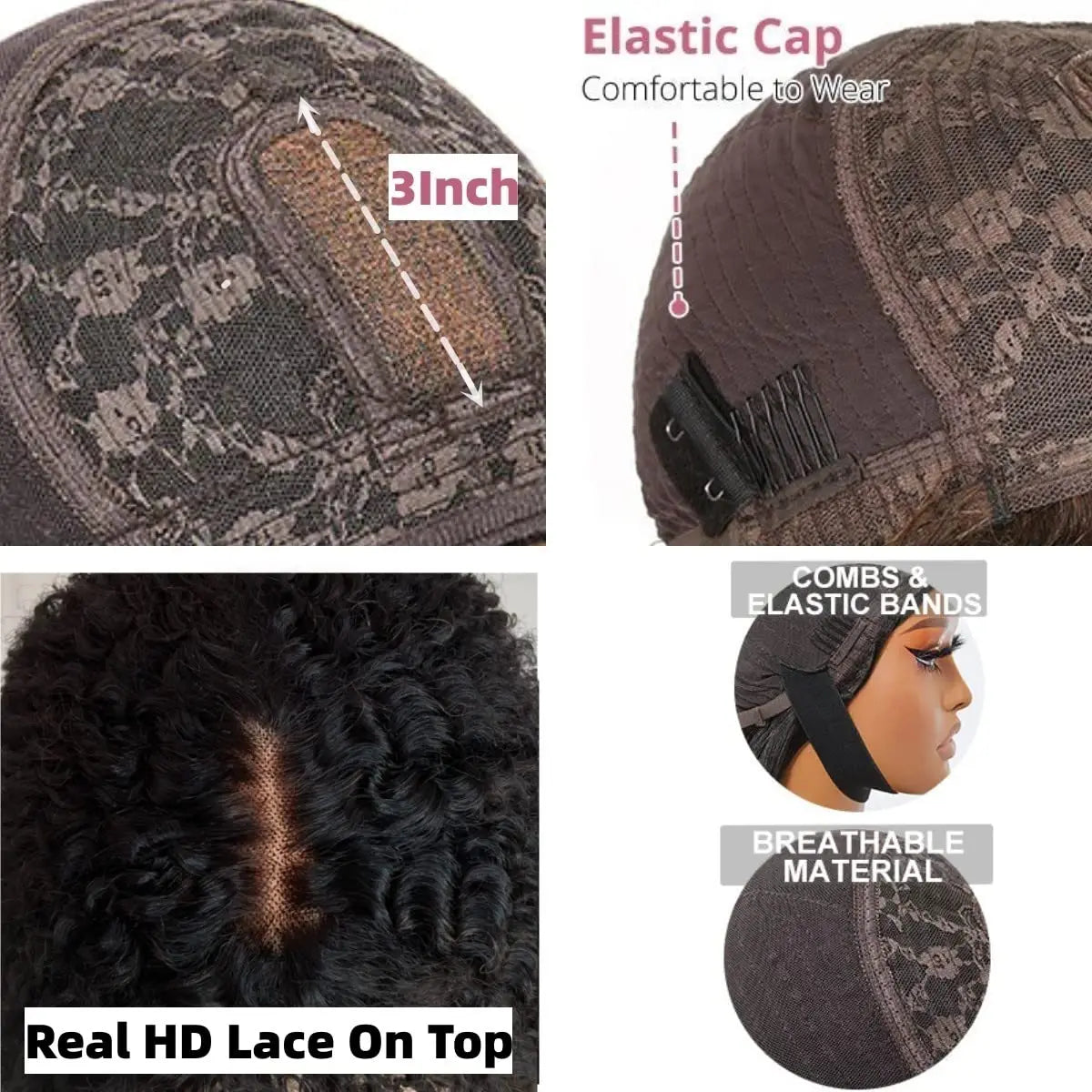 Fake Scalp Curly Wig With Bangs 180% Density Glueless Kinky Curly Brazilian Virgin Human Hair Lace Wigs with Bangs Natural Black