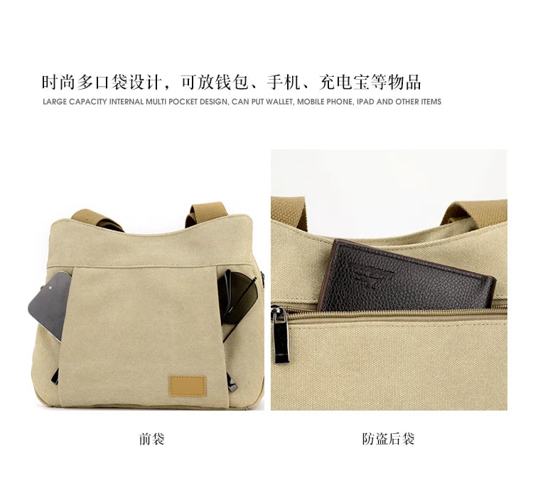 Retro Canvas Shoulder Bag Multifunctional Large Capacity Casual Crossbody Bag for Women