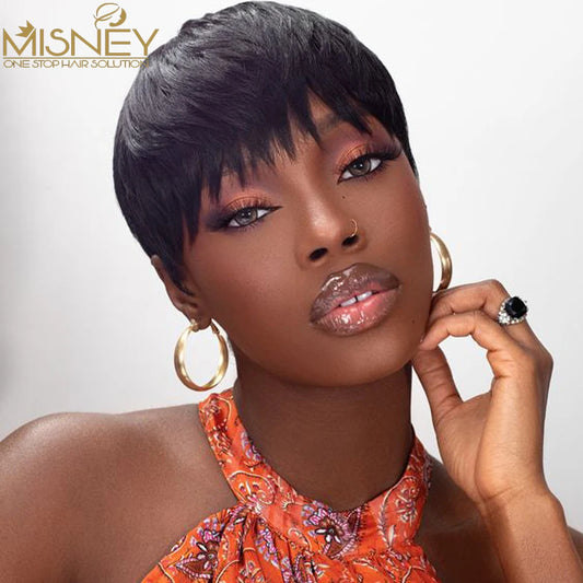 Pixie Cut perruque cheveux humain Full Machine Made Human Hair Pre Plucked Glueless Wig Short Bob Cheap Human Hair Wigs Misney