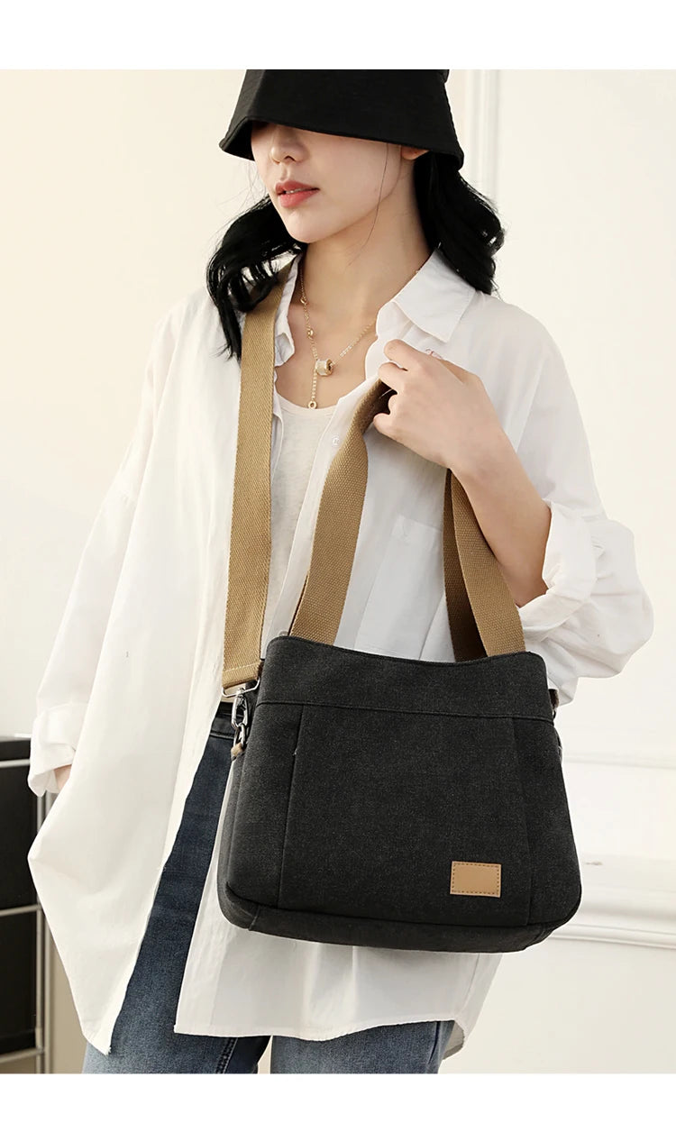 Retro Canvas Shoulder Bag Multifunctional Large Capacity Casual Crossbody Bag for Women