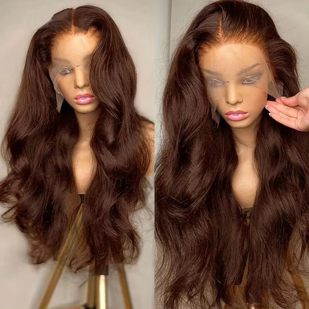 Chocolate Brown 13x4 Body Wave Lace Front Wig Brazilian 13x6 Lace Frontal Wigs For Women 100% Remy Human Hair Wig Pre Plucked