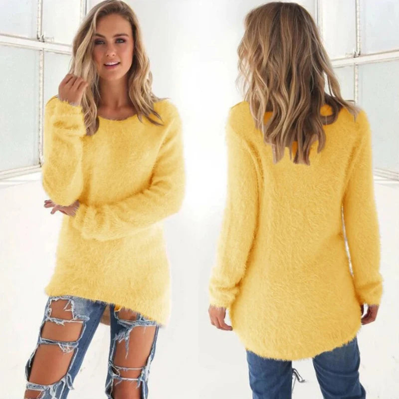 Women Loose Knitted Sweater O Neck Oversize Pullover Casual Long Sweater