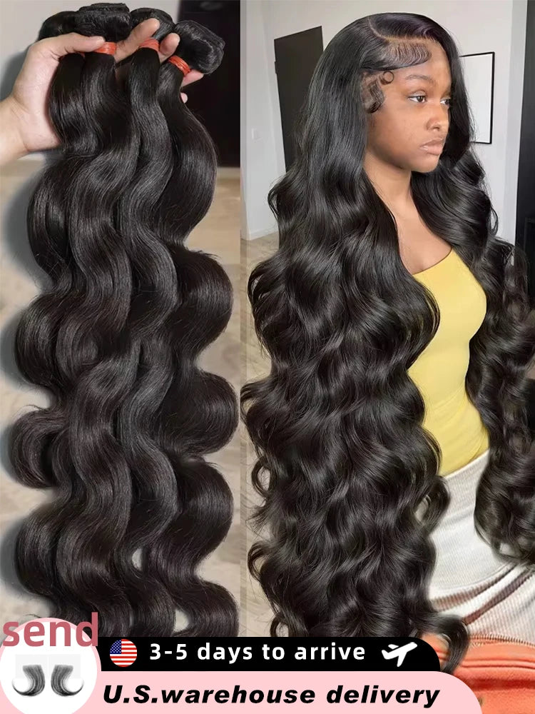 40 50 Inch Body Wave Human Hair Bundles Virgin Raw Human Hair Bundles 16A Brazilian Remy Weave Double Weft Hair Extensions
