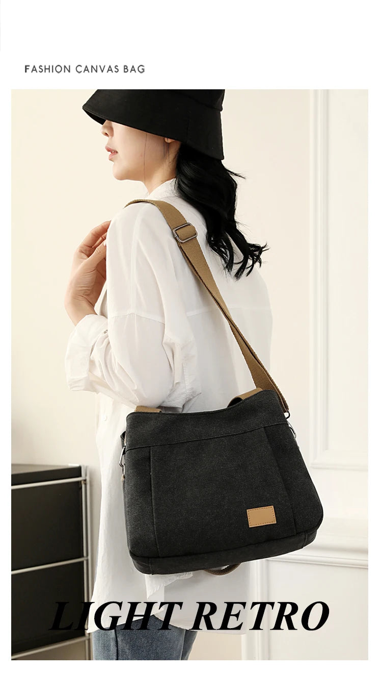 Retro Canvas Shoulder Bag Multifunctional Large Capacity Casual Crossbody Bag for Women
