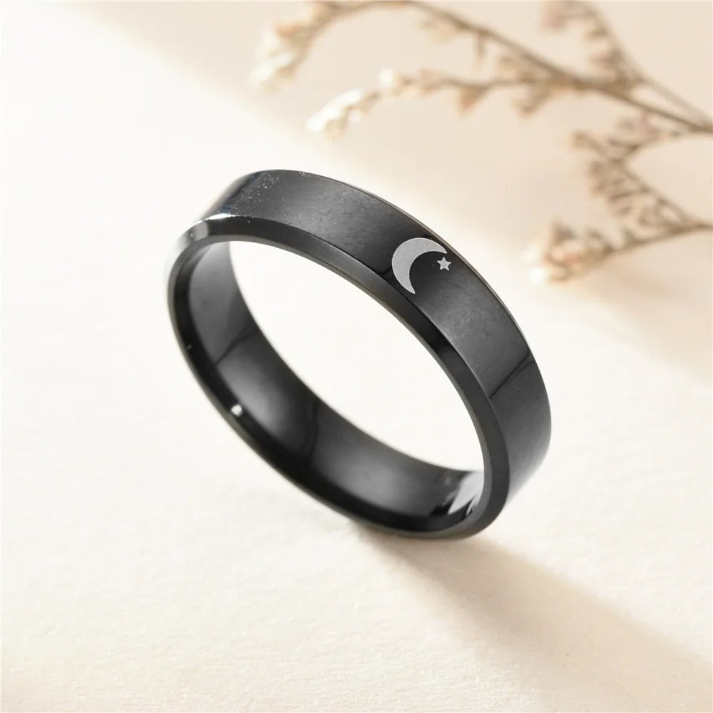 Stainless Steel Star Moon Wedding Band Black Rings For Men Free Shipping Knuckle Ring Fashion Trendy Jewelry Anillos De Hombre