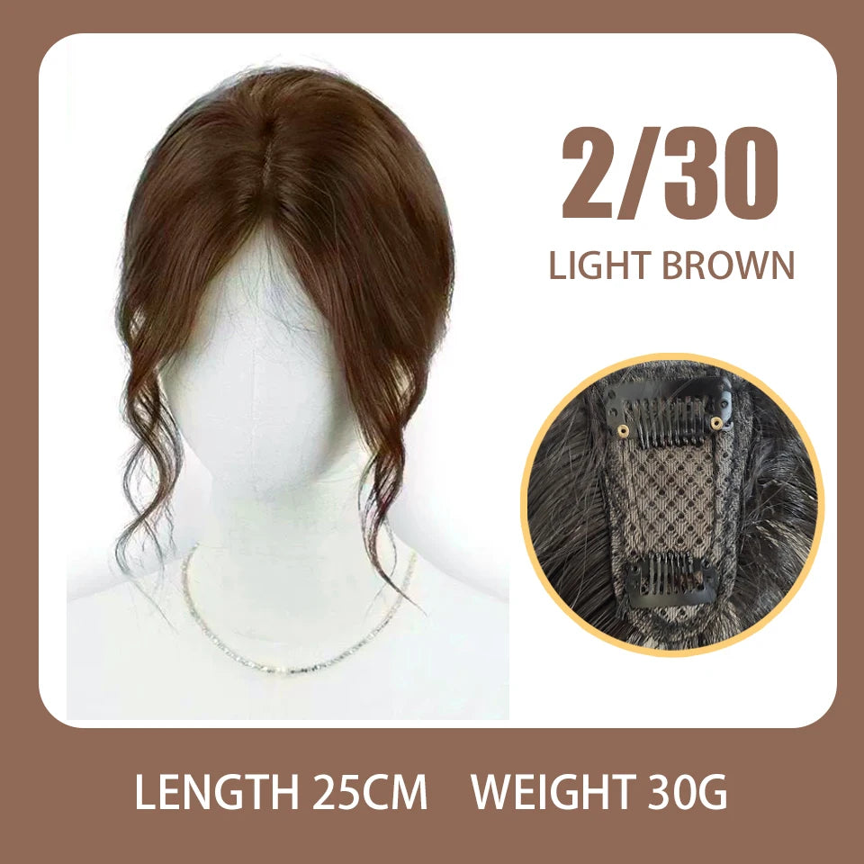 Invisible Middle-part Bangs For Girl Synthetic Hair Topper Clips on Fringe Hairpiece With Two Sides Temple Natural Fake Bangs