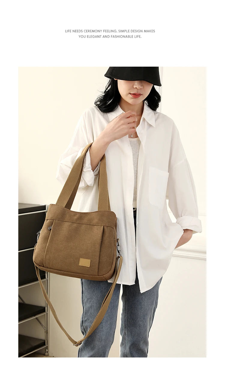 Retro Canvas Shoulder Bag Multifunctional Large Capacity Casual Crossbody Bag for Women