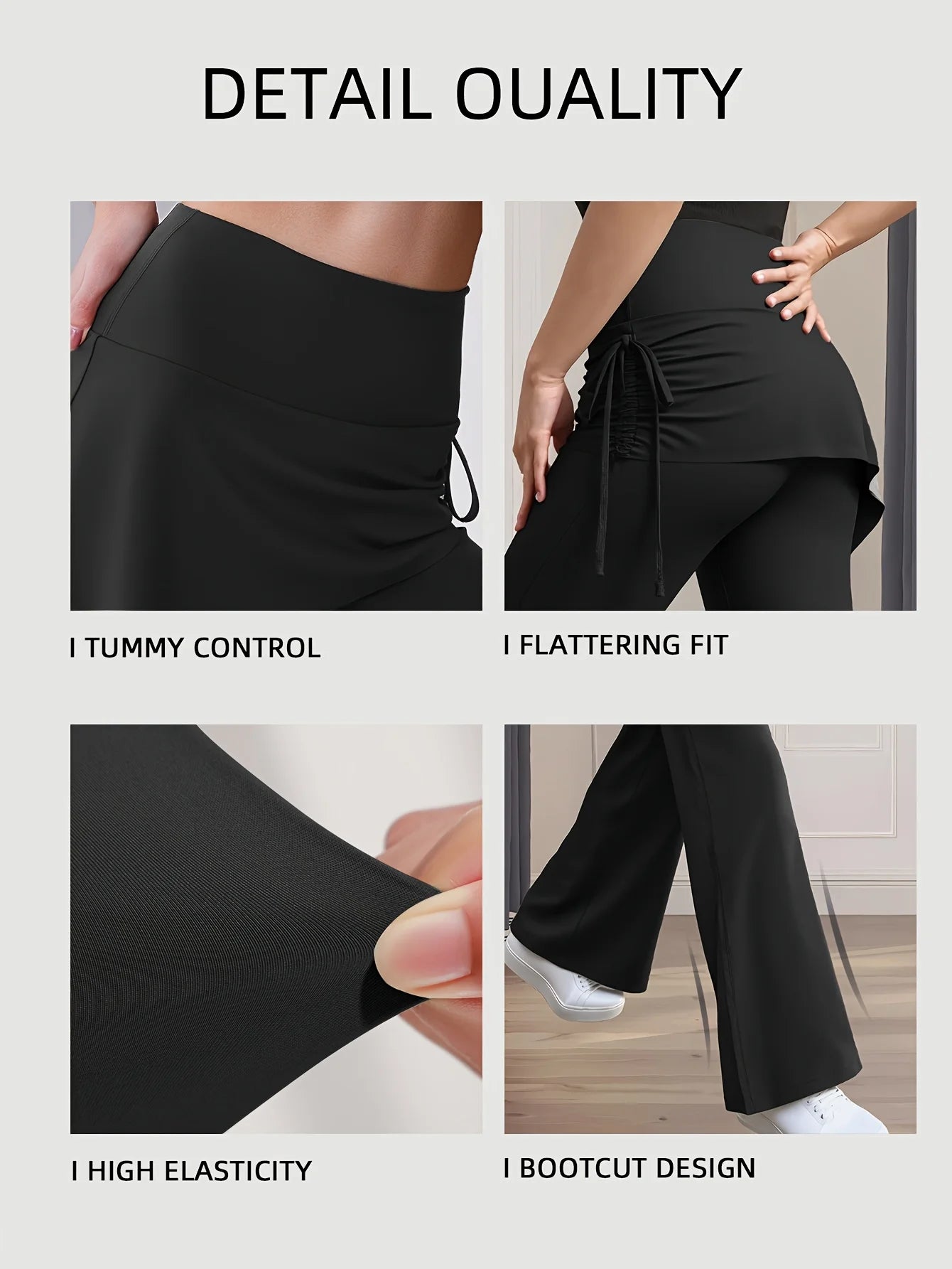 Women's Summer and Spring Flared Skirt Pants - Side Drawstring Design - High-Waisted Fitness Pants - Suitable for Cycling, Yoga