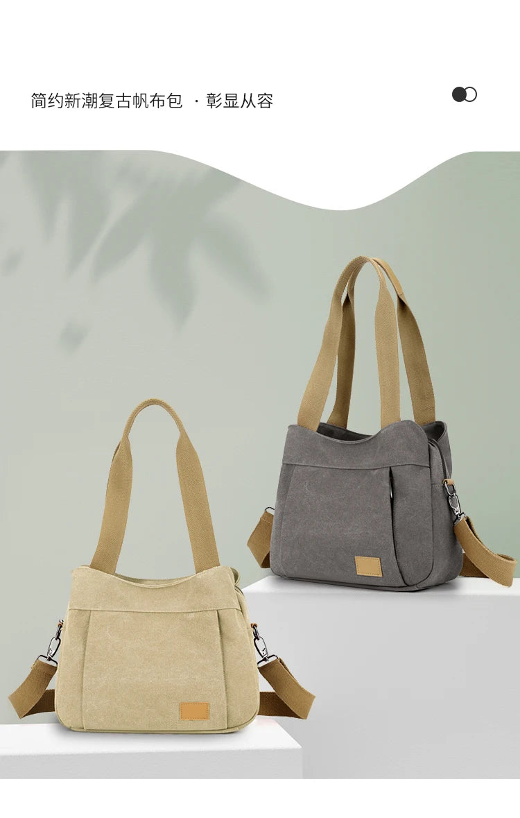 Retro Canvas Shoulder Bag Multifunctional Large Capacity Casual Crossbody Bag for Women