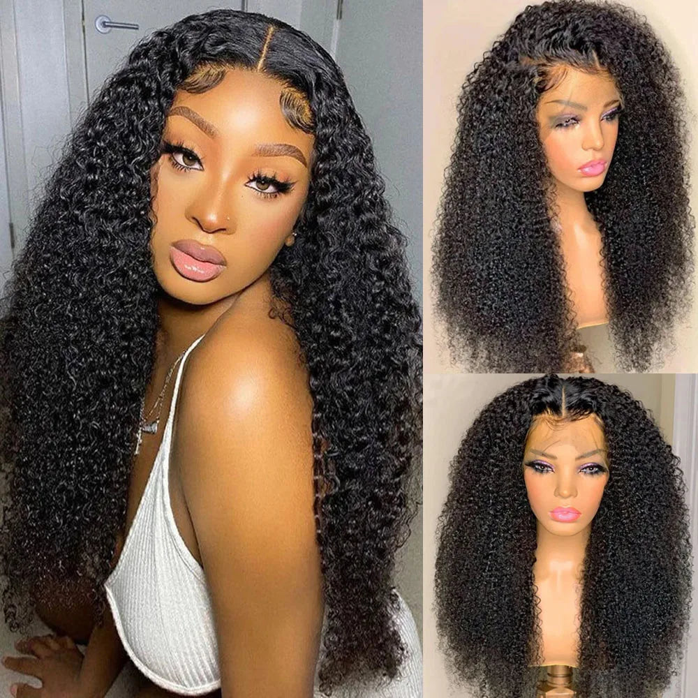 Afro Kinky Curly Glueless Wig Invisible Strap 360 Full HD Lace Frtonal Wig Deep Wave 13x6 13x4 HD Lace Front Human Hair Wigs